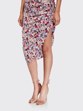 Veronica Beard Ari  Rushed Floral Asymmetric Silk Blend Skirt